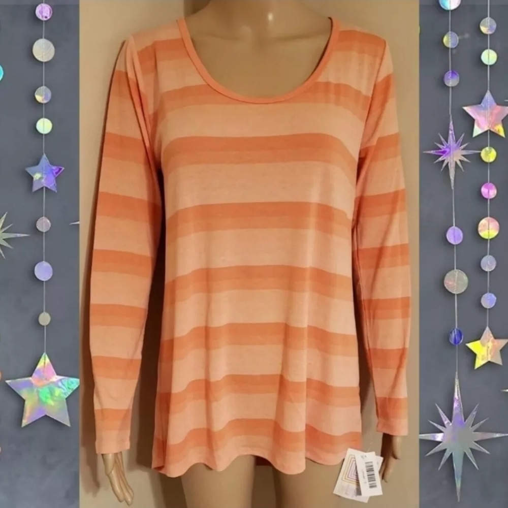 NWT Lularoe S Lynnae Orange Coral Peach Ombre Striped Tunic Top - Picture 12 of 14